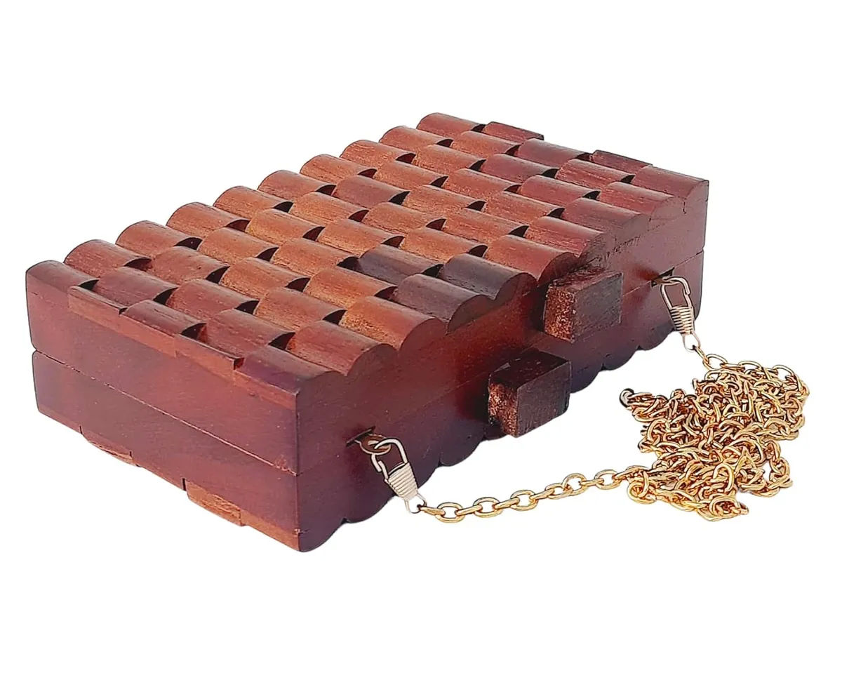 Anika Brown Wooden Slim Rectangular Clutch Bag